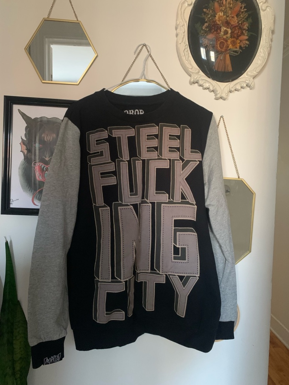 Drop Dead Men's Crewneck Sweatshirt - Black with Gray Sleeves